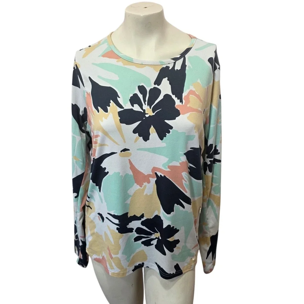 Hang Ten UPF 50 Floral Long Sleeve Swim Shirt Rash Guard Top Large
